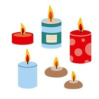 Various Candles. Different shapes and sizes, cartoon style. Trendy modern vector illustration isolated on white background, hand drawn, flat design.