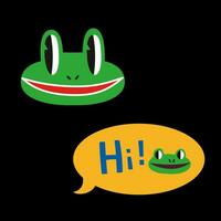 Cute frog face with a bubble chat , cartoon style, funny Comic character. vector