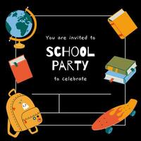 School Party Invitation Card Template, cartoon style. Trendy modern vector illustration, hand drawn, flat