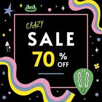 Crazy sale banner template design, cartoon style. Discount abstract promotion layout poster for web or social media, advertising, leaflets and flyers. Trendy modern vector illustration.