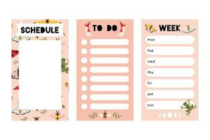 Trendy editable weekly planner, schedule and to do list. Vector stock illustration, cartoon style. Templates for Instagram stories, bullet journal page. Backgrounds for social media, notebook.