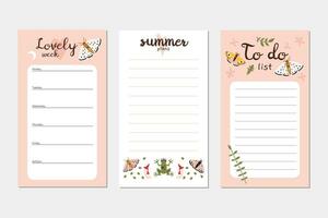 Trendy editable weekly summer planner and to do list. Vector stock illustration, cartoon style. Templates for Instagram stories, bullet journal page. Backgrounds for social media, notebook.