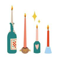 Various taper Candles. Different candlesticks, cartoon style. Trendy modern vector illustration