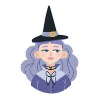 Witch beautiful girl portrait, cartoon style. Trendy modern vector illustration isolated on white background, hand drawn