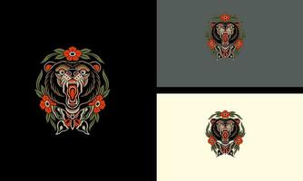 head tiger and flowers vector mascot design