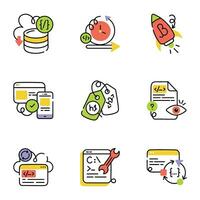 Pack of Website Coding Hand Drawn Icons vector