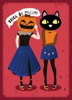 Set of two beautiful young woman in halloween costumes vector