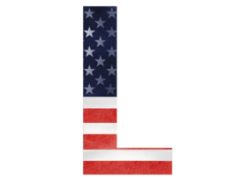 Letter L hand painted watercolor USA alphabet text with United state of  America  flag inside png