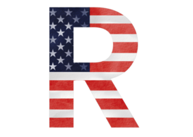 brev r hand målad vattenfärg USA alfabet text med förenad stat av Amerika flagga inuti png