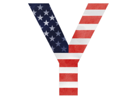 Letter Y hand painted watercolor USA alphabet text with United state of  America  flag inside png