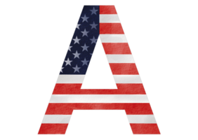 Brief ein Hand gemalt Aquarell USA Alphabet Text mit vereinigt Zustand von Amerika Flagge Innerhalb png