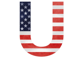 Letter U hand painted watercolor USA alphabet text with United state of  America  flag inside png