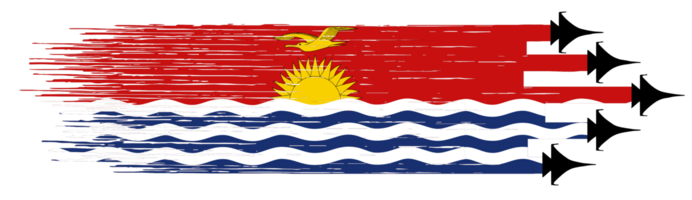 Kiribati  flag with military fighter jets isolated background or png