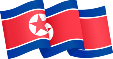 North Korea flag wave isolated on png or transparent background