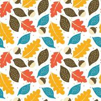 Seamless fall pattern with blue and yellow leaves and walnuts in cartoune style with simple shapes for a seasonal textile or object print vector