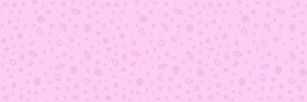 Vector doodle seamless pattern. Tiny elements hand drawn hearts, lips, kisses, speech bubbles, letters and geometric items pink color background. Tiny elements repeatable backdrops.