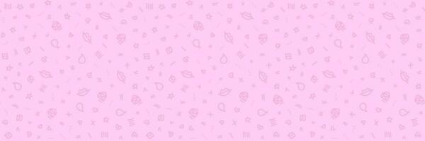 Vector doodle seamless pattern. Tiny elements hand drawn hearts, lips, kisses, speech bubbles, letters and geometric items pink color background. Tiny elements repeatable backdrops.