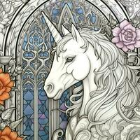 Stained Glass Unicorn Coloring Pages photo