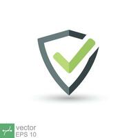 Shield with check mark icon. Simple flat style. Safety, protect, safe, proof, guard concept. Vector illustration symbol isolated on white background. EPS 10.