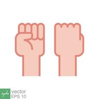 Fist raised up icon. Simple flat style. Strong arm, hand power, unity, revolution, protest, freedom concept. Vector illustration isolated on white background. EPS 10.