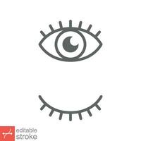 Eye and eyelash icon. Simple outline style. Wink, blink, makeup, doodle, woman beauty face concept. Thin line vector illustration isolated on white background. Editable stroke EPS 10.
