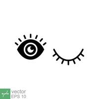 Eye and eyelash icon. Simple solid style. Wink, blink, makeup, doodle, woman beauty face concept. Glyph vector illustration isolated on white background. EPS 10.