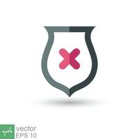 Shield with cross mark icon. Simple flat style. Decline, check mark false, danger protection, red alert, unsafe concept. Vector illustration symbol isolated on white background. EPS 10.