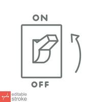 Light on, electric switch icon. Simple outline style. Power turn on button, toggle switch on position concept. Thin line vector illustration isolated on white background. Editable stroke EPS 10.