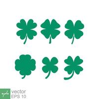 Four leaf clover icon set. Simple flat style. Green shamrock, lucky concept. Vector illustration isolated on white background. EPS 10.