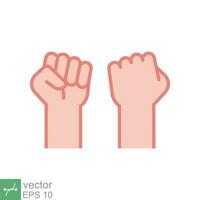 Fist raised up icon. Simple flat style. Strong arm, hand power, unity, revolution, protest, freedom concept. Vector illustration isolated on white background. EPS 10.