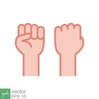 Fist raised up icon. Simple flat style. Strong arm, hand power, unity, revolution, protest, freedom concept. Vector illustration isolated on white background. EPS 10.