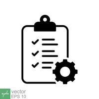 Clipboard with gear icon. Simple flat style. Project plan, document, task check list, compliant, clipboard with cog, management concept. Vector illustration isolated on white background. EPS 10.