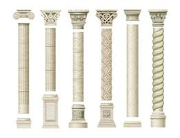 Classic antique marble columns in vector graphics and in different styles