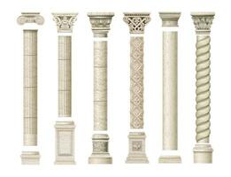 Classic antique marble columns in vector graphics and in different styles