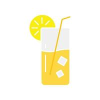 Orange Juice with lemonade slice, ice cubes and straw for drinks vacation icon. Cold Drink. Summer Cocktail with ice and lime. Mojito in glass. Vector illustration filled outline style. EPS10