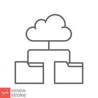 Cloud storage icon. Simple outline style. Digital file organization service, upload, computer backup, technology concept. Line vector illustration isolated on white background editable stroke EPS 10.