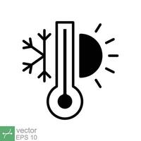 Weather temperature thermometer icon. Simple solid style sign for web and app. Thermometer with cold and hot symbol. Glyph vector illustration isolated on white background. EPS 10.