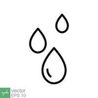 agua gotas icono. sencillo contorno estilo. soltar agua, gotita, líquido, lluvia, limpiar agua, agricultura, ambiente concepto. Delgado línea vector ilustración aislado en blanco antecedentes. eps 10