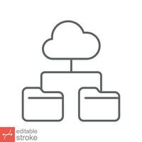 Cloud storage icon. Simple outline style. Digital file organization service, upload, computer backup, technology concept. Line vector illustration isolated on white background editable stroke EPS 10.