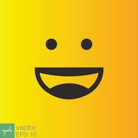 Smile icon template design. Smiling emoticon vector logo on yellow background. Face line art style. Funny doodle drawing, fun symbol, humor, joy concept. EPS 10.