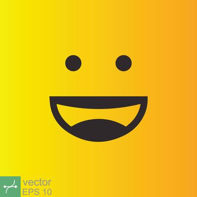 Smile icon template design. Smiling emoticon vector logo on yellow background. Face line art style. Funny doodle drawing, fun symbol, humor, joy concept. EPS 10.