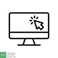 Computer monitor click cursor line icon. Simple outline style sign for mobile concept and web design. Mouse, PC, desktop, display. Vector illustration isolated. EPS 10.