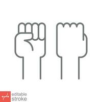 Fist raised up icon. Simple outline style. Strong arm, hand power, unity, revolution, protest, freedom concept. Thin line vector illustration isolated on white background. Editable stroke EPS 10.