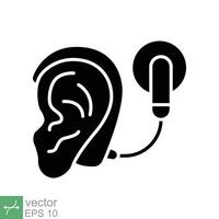 Cochlear implant icon. Simple solid style. Cybernetics, human ear with electronic device, technology, medical concept. Glyph vector illustration isolated on white background. EPS 10.