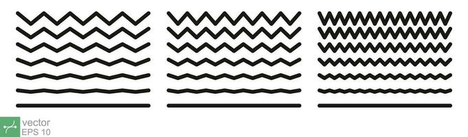 Squiggle, zigzag line pattern. Wiggly, wavy, ripple, wave line, black underlines, smooth and squiggly horizontal curvy squiggles. Vector illustration isolated on white background. EPS 10.