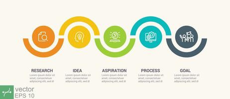 Business process. Timeline infographics with 5 steps, circles with icons. Can be used for info graphics, flow charts, presentations, web sites, banners, printed materials. Vector EPS 10.