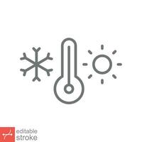 Weather temperature thermometer icon. Outline style sign for web and app. Thermometer with cold and hot symbol. Thin line vector illustration isolated on white background. Editable stroke EPS 10.