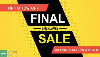 Final sale banner, special offer up to 70 off. Yellow banner template. Vector abstract background design, marketing template, business concept. EPS 10.