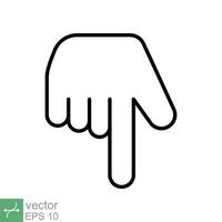 Pointing down icon. Simple outline style. Backhand index pointing down, forefinger, hand gesture pointer concept. Thin line vector illustration isolated on white background. EPS 10.