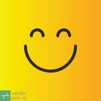 Smile icon template design. Smiling emoticon vector logo on yellow background. Face line art style. Funny doodle drawing, fun symbol, humor, joy concept. EPS 10.